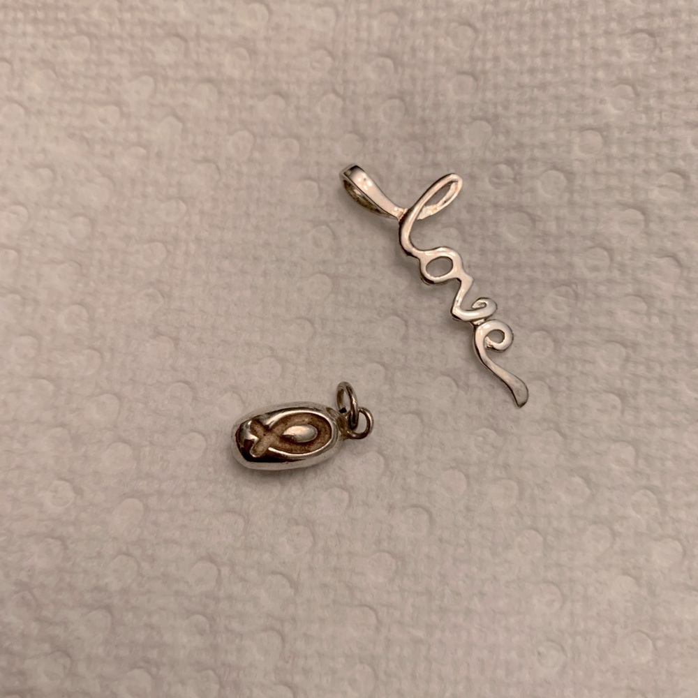 Sterling Love pendant & mini Ichthus fish charm
